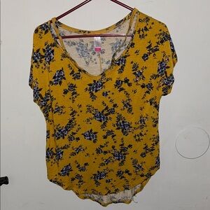 No Boundaries Mustard Floral Short Sleeve Top